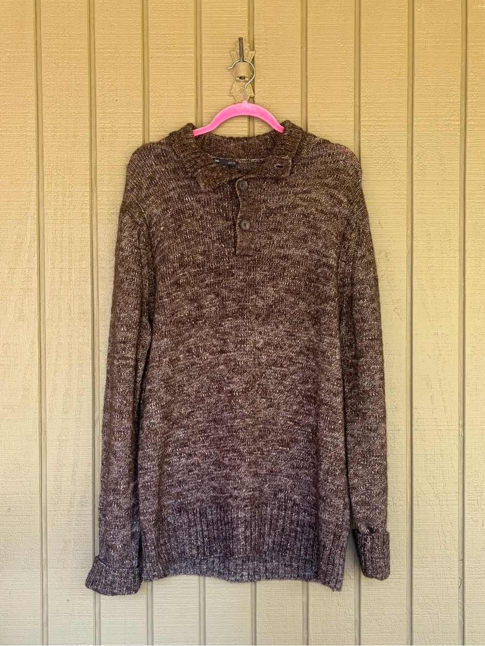 Gap Wool Alpaca Blend Heathered Henley Sweater Mens Brown Chunky Knit